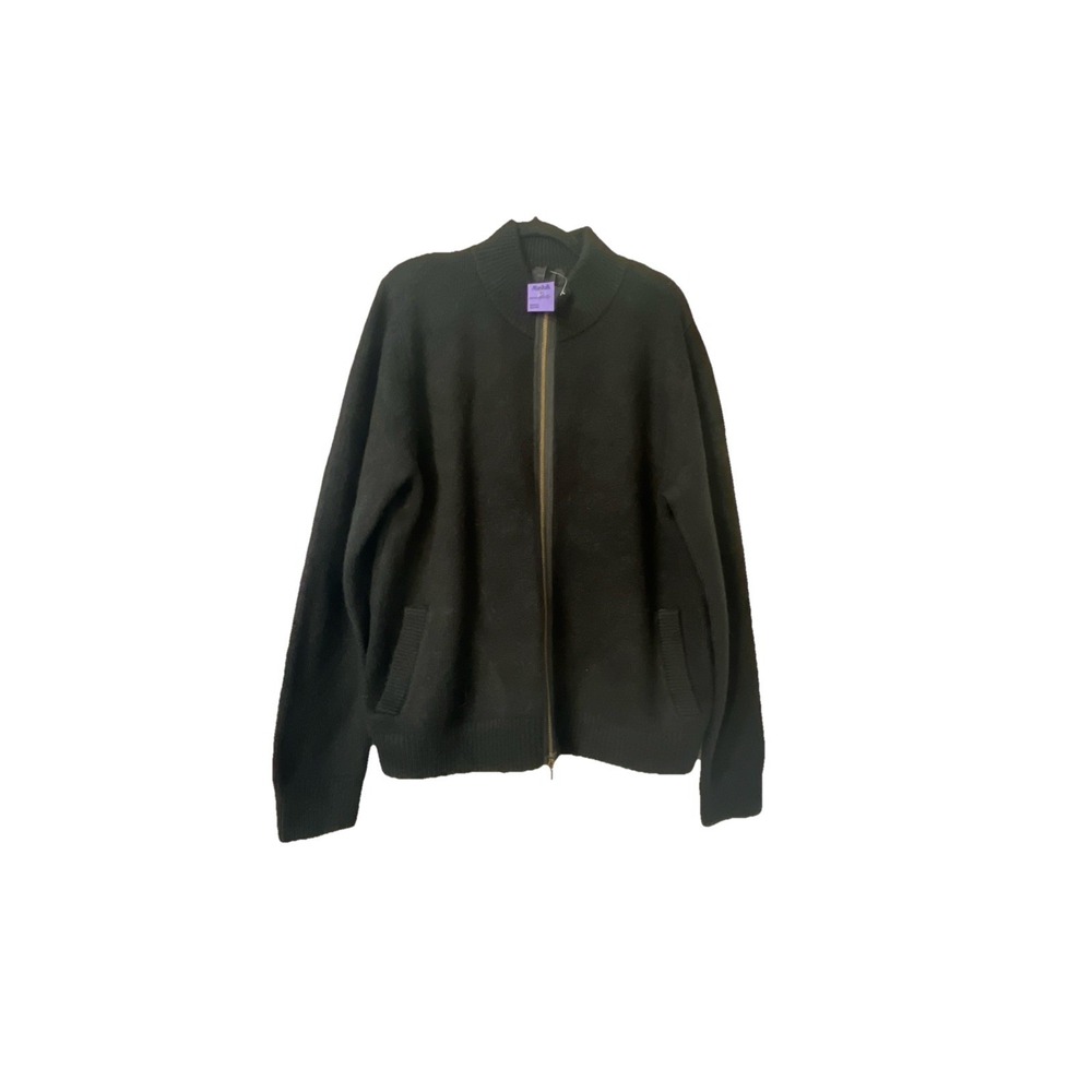 New Magaschoni Sweater Mens Large Full Zip Fleece Jacket Chunky Thick Black